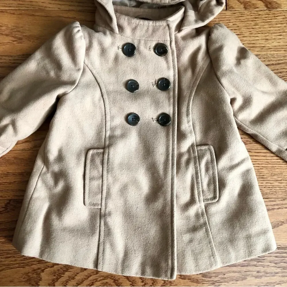 Old Navy Double Breasted Camel Tan Wool Peacoat Toddler Girl Size 18-24 Months